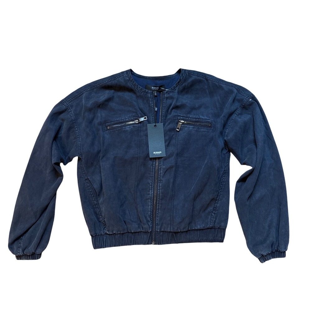 Hudson Bomber Jacket Womens Navy Blue New Utility Zip Up Lyocell SIZE S/P